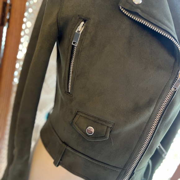 Zara Dark Green Faux Suede Biker Moto Jacket - Picture 3 of 11